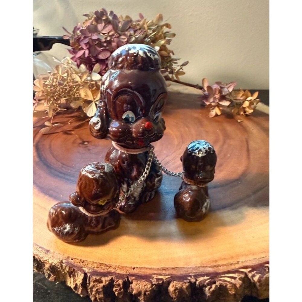 Vintage Ceramic chocolate Poodle set 3